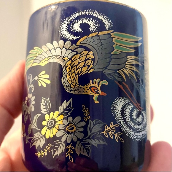 VTG Japanese Sake Cups Cobalt Blue Porcelain Gold Bird Floral Design Set of 4 - Picture 3 of 6